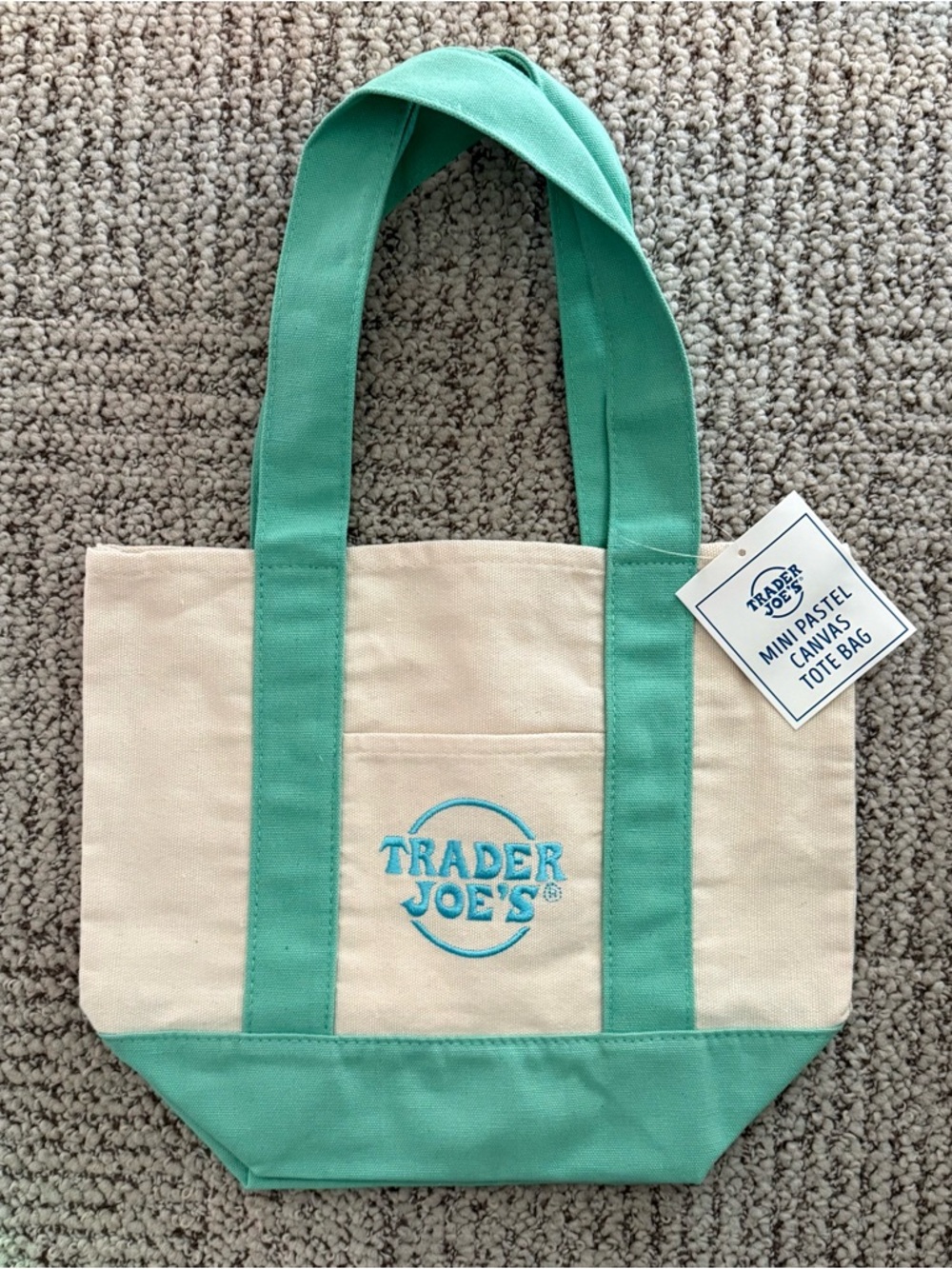 NWT Trader Joe's Mini Tote - Pastel - Green & Cream